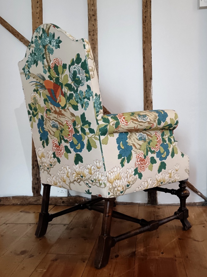 William and Mary Revival Armchair in Luxury GP  J Baker Rockbird Fabric (5).jpg